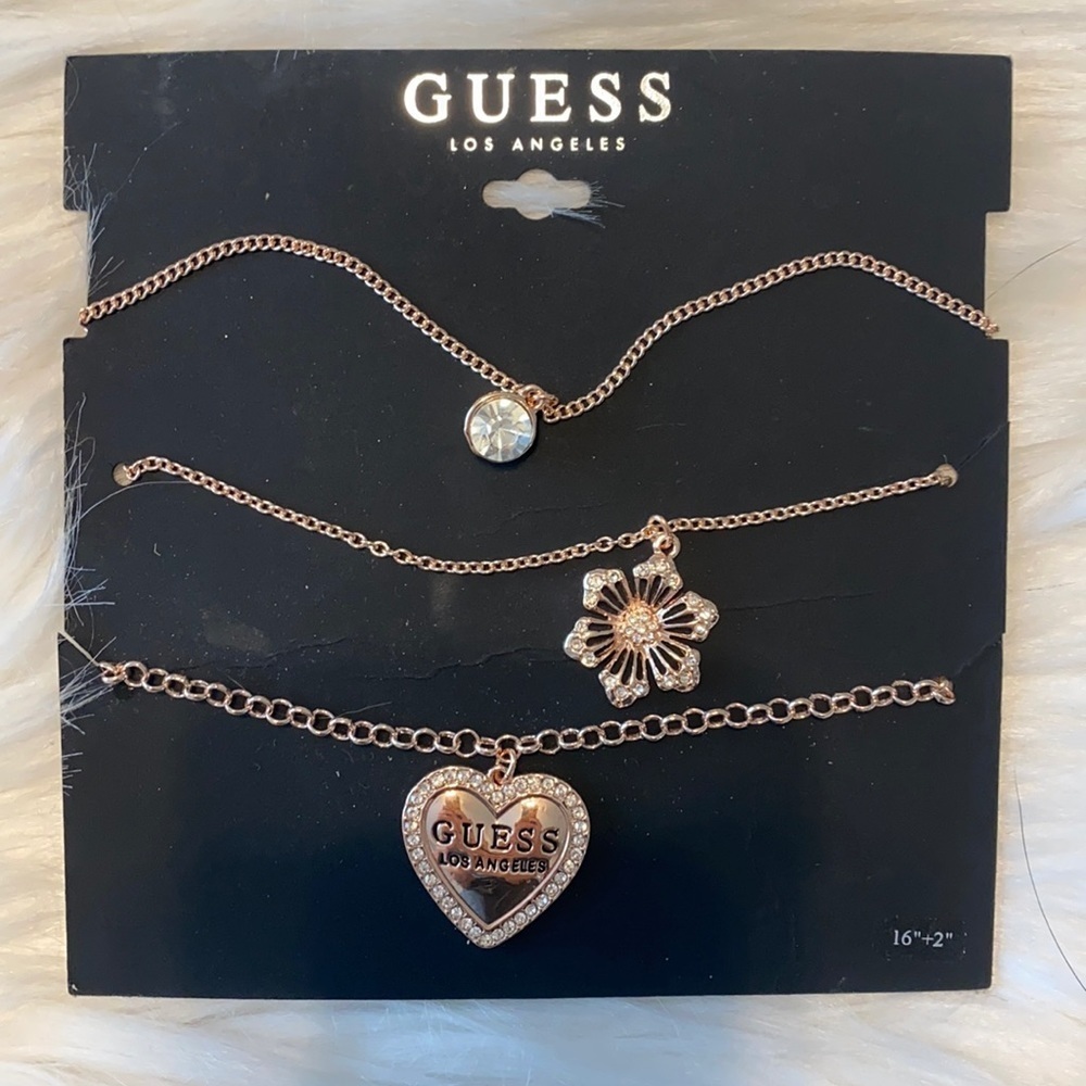 Guess Rose Gold Necklace Trio NWT
